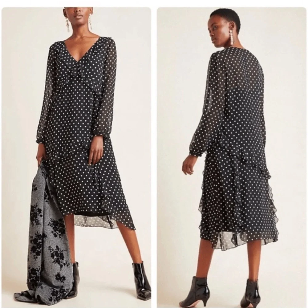 Anthropologie Black and White Polka Dot Long Sleeve Dress - Picture 6 of 7